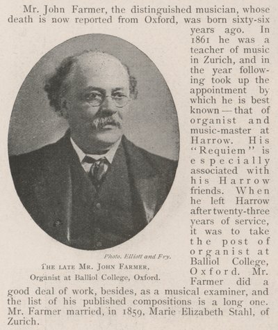 Der verstorbene Mr. John Farmer, Organist am Balliol College, Oxford von English Photographer