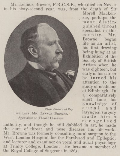 Der verstorbene Herr Lennox Browne, Spezialist für Halskrankheiten von English Photographer