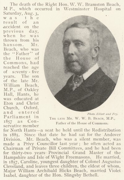 Der verstorbene Mr. W. W. B. Beach, MP, Vater des Unterhauses von English Photographer
