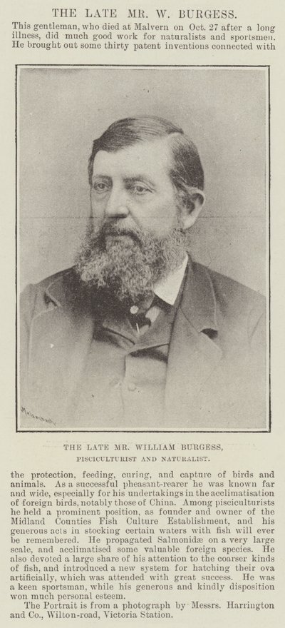 Der verstorbene Mr. William Burgess, Fischzüchter und Naturforscher von English Photographer