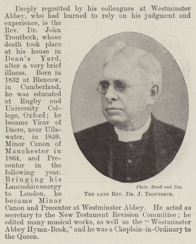Der verstorbene Reverend Dr. J. Troutbeck von English Photographer