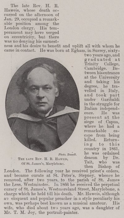 Der verstorbene Reverend H R Haweis, von St. James, Marylebone von English Photographer