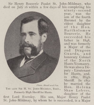 Der verstorbene Sir H. St. John-Mildmay, Baronet, ehemals High Sheriff von Hants von English Photographer