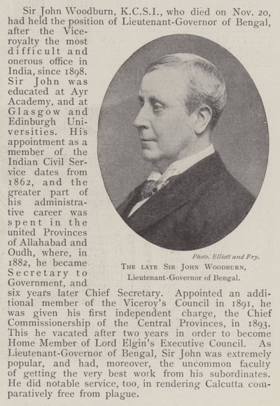 Der verstorbene Sir John Woodburn, Vizegouverneur von Bengalen von English Photographer