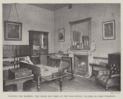 Warten auf Roberts, der Stuhl und Schreibtisch im Kriegsministerium, von Lord Wolseley geräumt von English Photographer