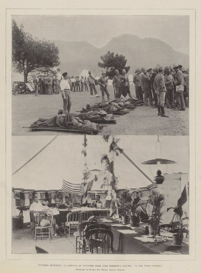 Wynberg Hospital, Ankunft der Verwundeten von Lord Roberts Kolonne, die Feldbibliothek von English Photographer