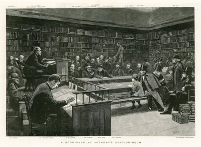 Ein Buchverkauf im Auktionsraum von Sothebys von English School