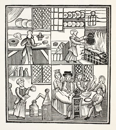 Eine Sammlung von Kochrezepten, Illustration aus Chap-books des achtzehnten Jahrhunderts von John Ashton, veröffentlicht 1882 von English School