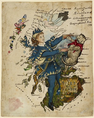 Ein korrektes Umrissbild von Schottland. Dargestellt als Dick Whittington und seine Katze von English School