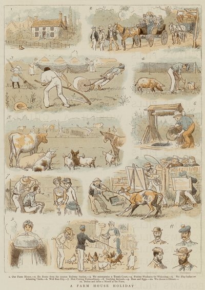 Ein Bauernhausurlaub (Farblithografie) von English School