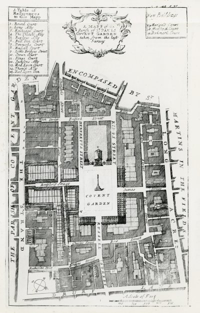 Eine Karte der Pfarrei St. Pauls Covent Garden aus der letzten Vermessung von English School