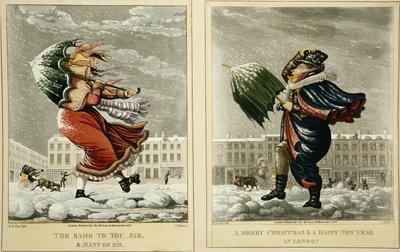 Fröhliche Weihnachten und ein glückliches neues Jahr in London: Und dasselbe für Sie, Sir, und viele davon, graviert von G. Hunt, 1827 von English School