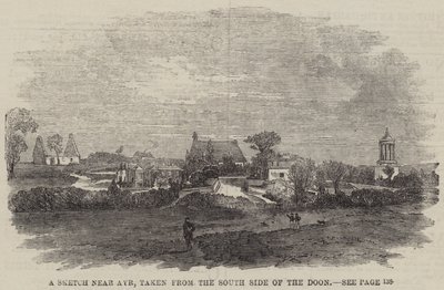 Eine Skizze in der Nähe von Ayr, aufgenommen von der Südseite des Doon (Gravur) von English School