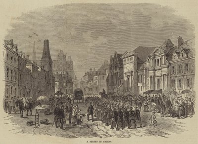 Eine Straße in Amiens (Stich) von English School