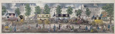 Ansicht der Boulevards von Paris mit den neuen Kutschen, 1828 (Farbstich) von English School