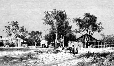 Ein Dorf auf den Darling Downs, Queensland, Australien, aus 