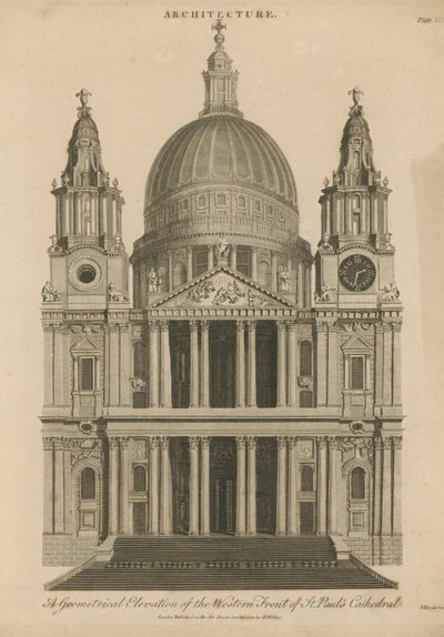 Geometrische Erhebung der Westfront der St. Pauls Kathedrale von English School