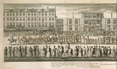 Geometrische Ansicht der großen Prozession der Scald Miserable Masons, Somerset House, London von English School