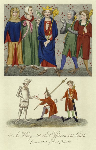 Ein König und die Beamten seines Hofes, 14. Jahrhundert von English School