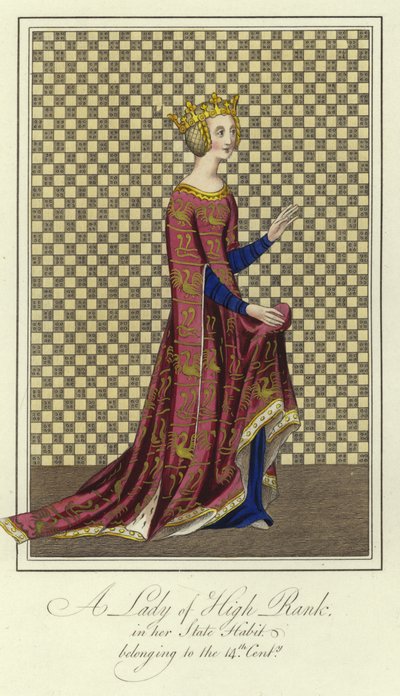 Eine Dame von hohem Rang in ihrem Staatsgewand des 14. Jahrhunderts von English School