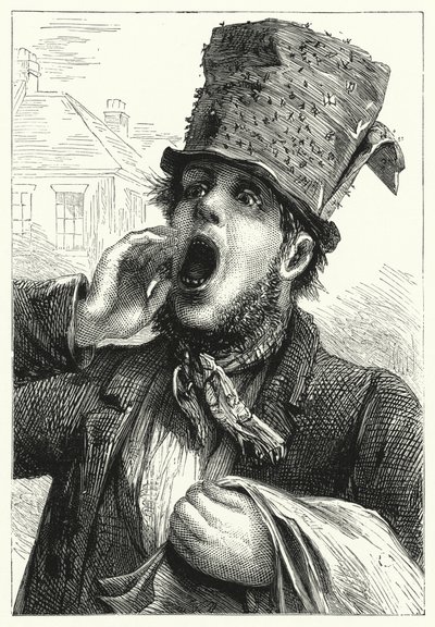Ein Mann verkauft Fliegenpapier (Lithografie) von English School