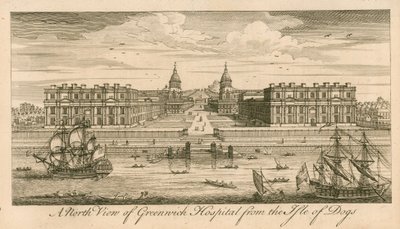 Eine Nordansicht des Greenwich Hospital, London, von der Isle of Dogs von English School