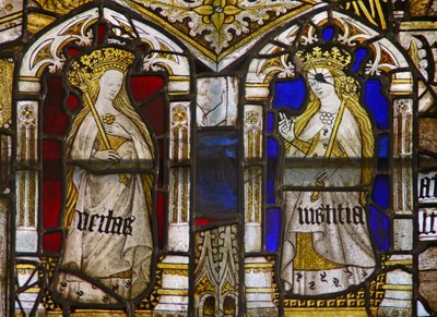 Die Kardinaltugenden: Wahrheit (Veritas) und Gerechtigkeit (Iustitia) von English School