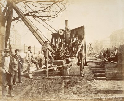 Ein Dampfkran im Einsatz beim Bau der Circle Line in Paddington, London, um 1890 von English School