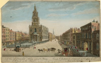 Eine Ansicht von Somerset House und St. Marys Kirche am Strand von English School