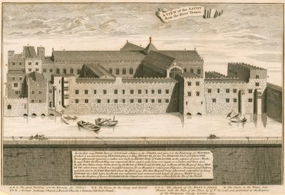 Ansicht des Savoy, London, von der Themse von English School