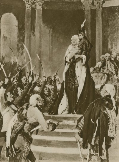 Eine Herrscherin appelliert an ihre Untertanen (Gravur) von English School