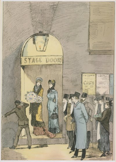 Schauspielerinnen an der Bühnentür eines Theaters von English School