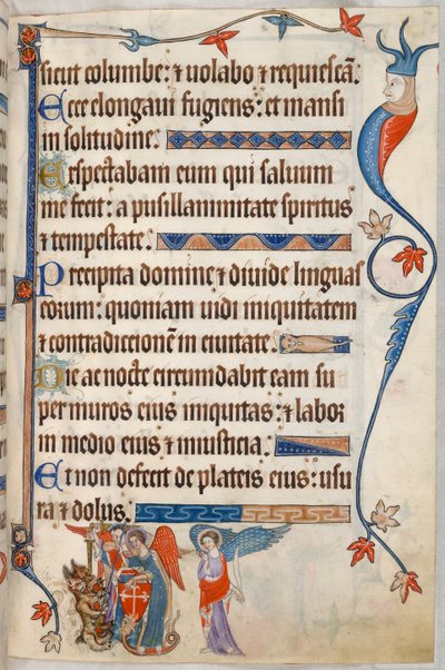 Add. 42130, f.101, Psalm 54, Erzengel kämpfen gegen den Teufel, aus dem 
