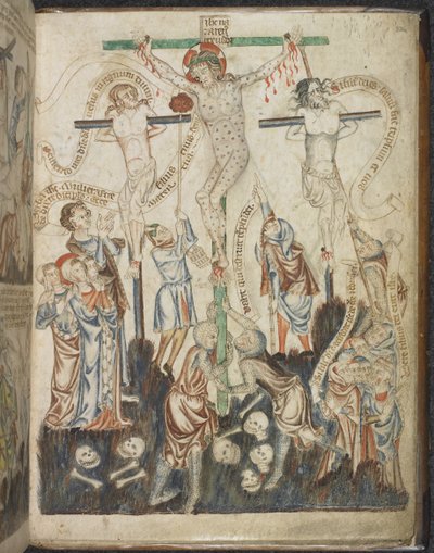 Add. 47682, f.32, Die Kreuzigung, aus Holkham Bible Picture Book, ca. 1320-30 von English School