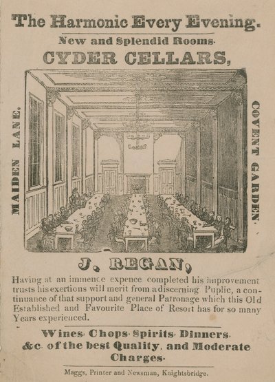 Werbung für Cyder Cellars, Maiden Lane, Covent Garden von English School