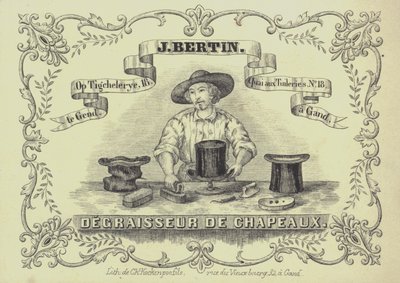 Werbung für J Bertin, Hutsäuberer, Gent, Belgien von English School