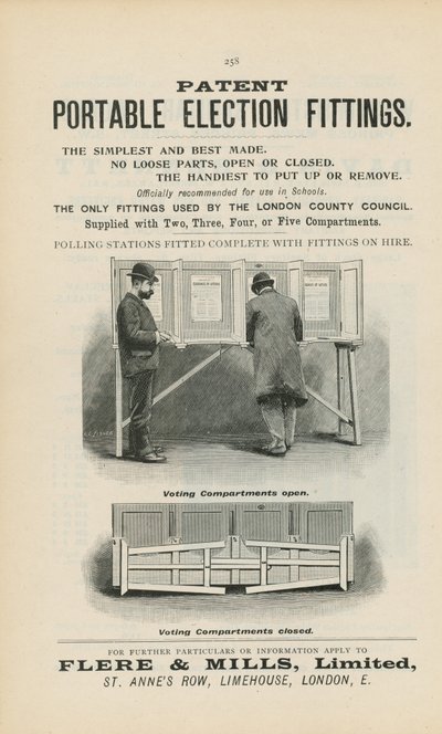 Werbung für Patent Portable Election Fittings von English School
