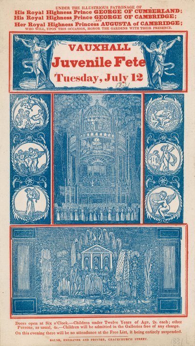 Anzeige für Kinderfest in den Vauxhall Gardens, London von English School