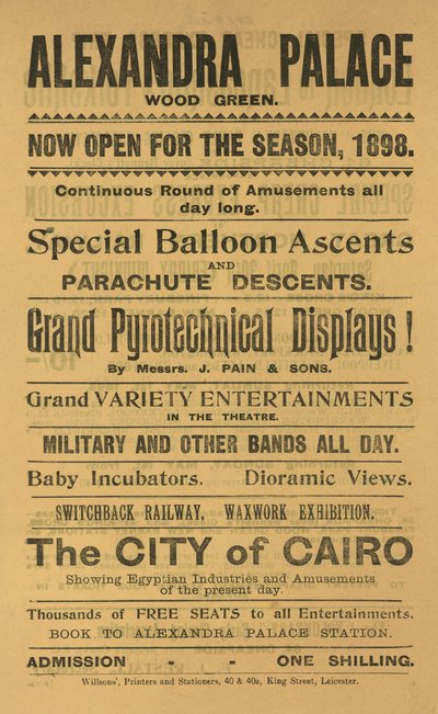 Werbung für die Saison 1898 im Alexandra Palace von English School