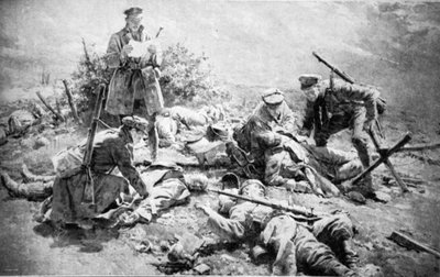 Nach einem Kampf: Tote Deutsche nach Erkennungsmarken durchsuchen, 1914-19 von English School