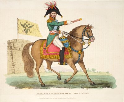 Alexander I., Kaiser von ganz Russland, veröffentlicht von Richard Evans, graviert von Romney, Illustration aus An Historical Account of the Battle of Waterloo von William Mudford, 1816 von English School