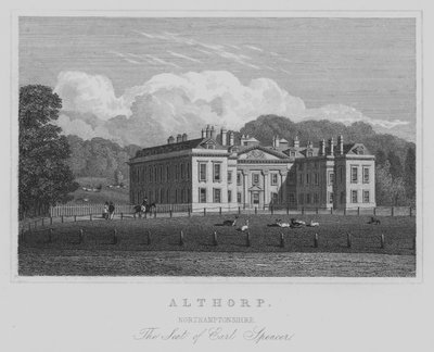 Althorp, Northamptonshire, der Sitz von Earl Spencer (Gravur) von English School
