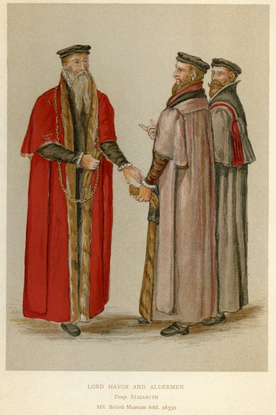 Ein elisabethanischer Lord Mayor und Aldermen, Illustration aus 