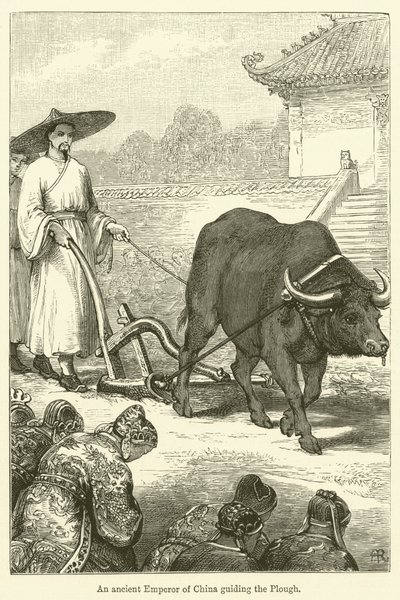 Ein alter Kaiser von China führt den Pflug von English School