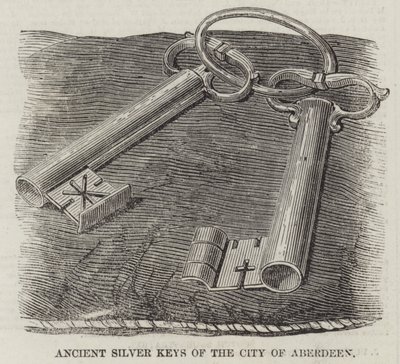 Alte Silberne Schlüssel der Stadt Aberdeen (Gravur) von English School
