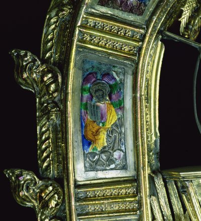Engel, der eine Portativorgel spielt, Detail vom Krummstab von William of Wykeham (ca. 1320-1404) von English School