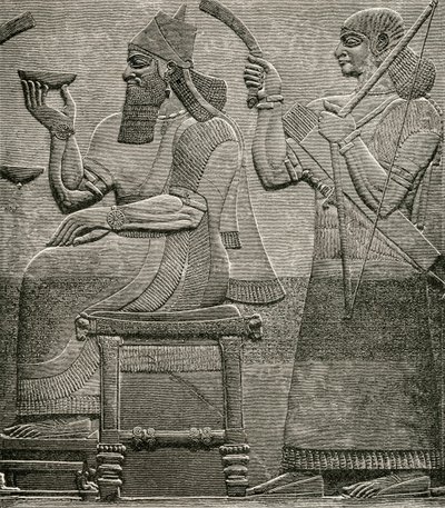 Ashur-nasir-pal II, von einem Basrelief im British Museum, aus The Worlds Inhabitants von G.T. Bettany, veröffentlicht 1888 von English School