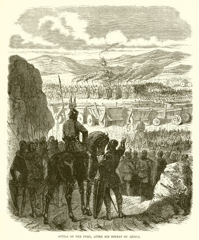 Attila auf dem Scheiterhaufen, nach seiner Niederlage durch Aetius von English School