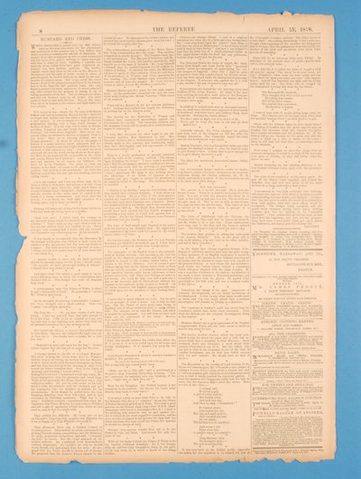 Rückseite von The Referee, Nr. 35, 15. April 1878 von English School