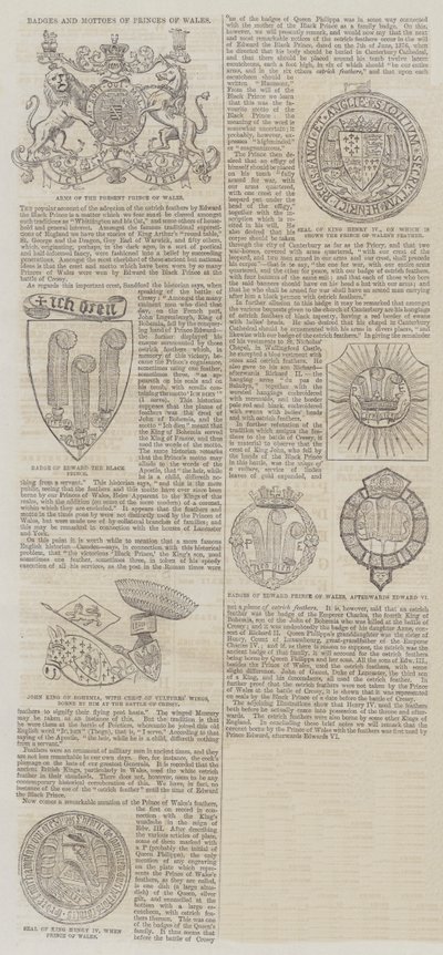 Abzeichen und Wahlsprüche der Prinzen von Wales (Stich) von English School